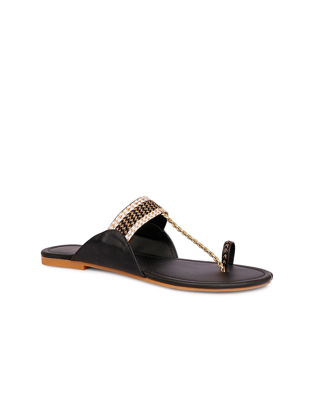 

Anouk Black And Gold-Toned Braided One Toe Flats