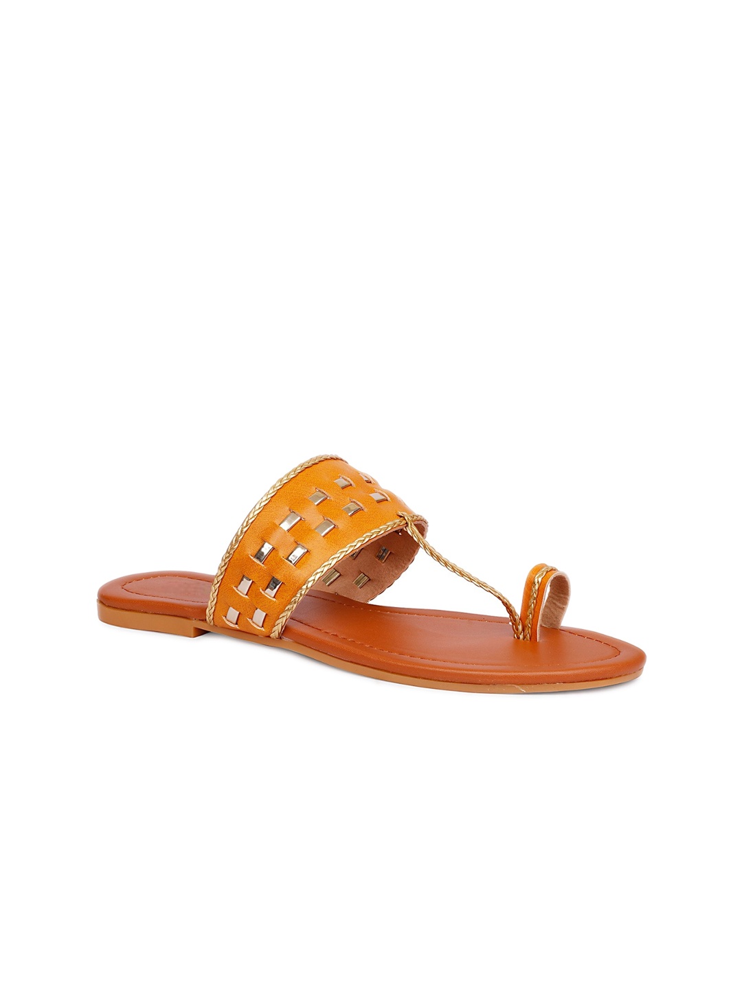 

Anouk Mustard Yellow And Gold-Toned Braided One Toe Flats