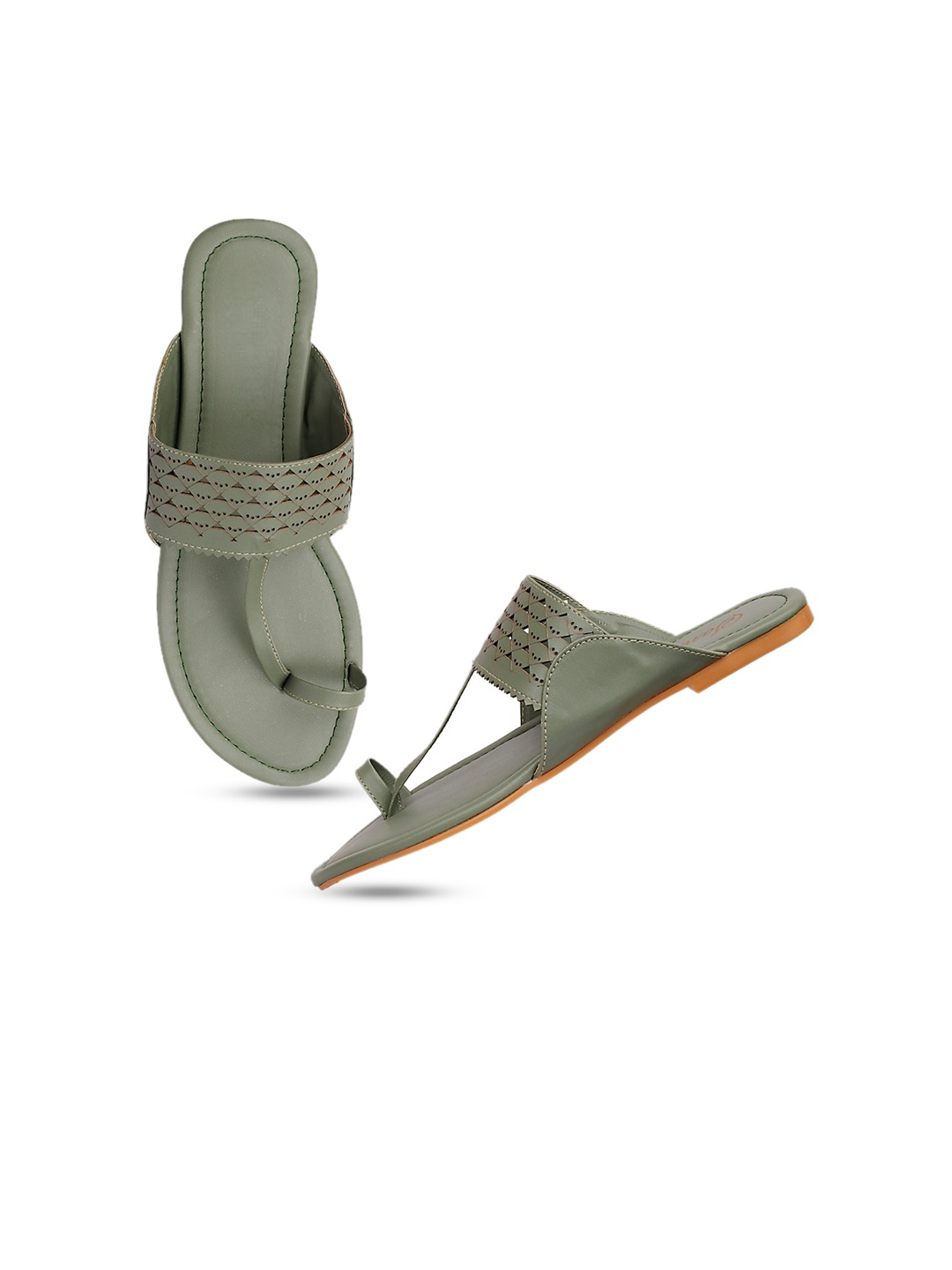 

Anouk Olive Green Laser Cuts One Toe Flats