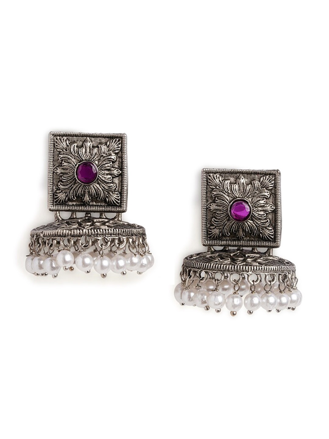 

HOT AND BOLD Silver-Plated Dome Shaped Jhumkas Earrings