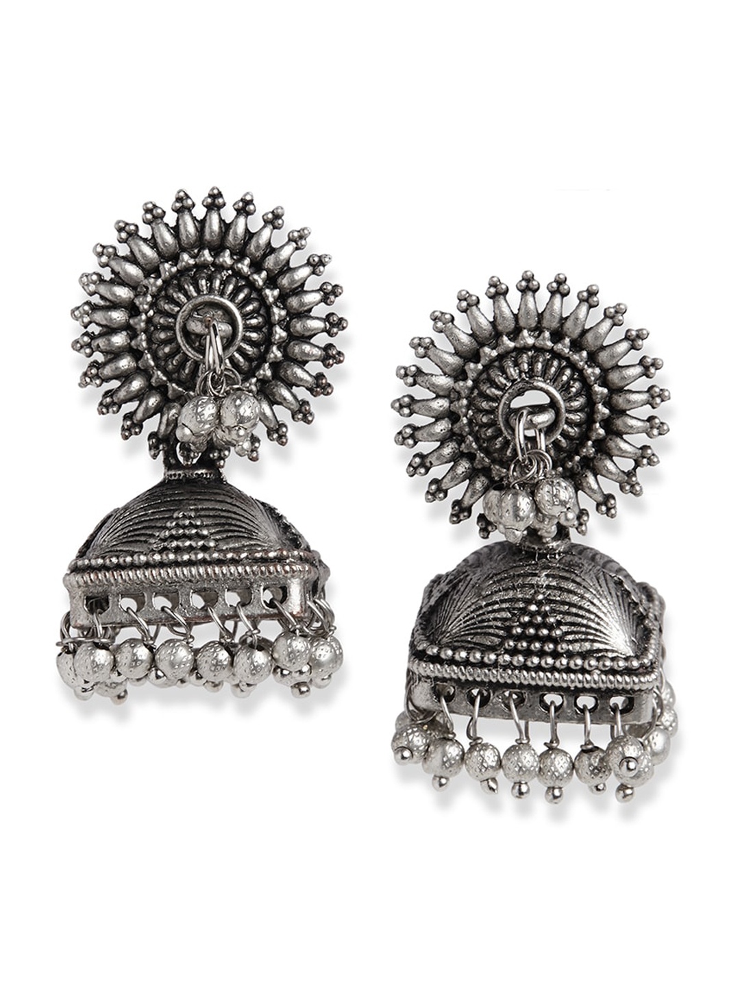 

HOT AND BOLD Silver-Plated Dome Shaped Jhumkas Earrings