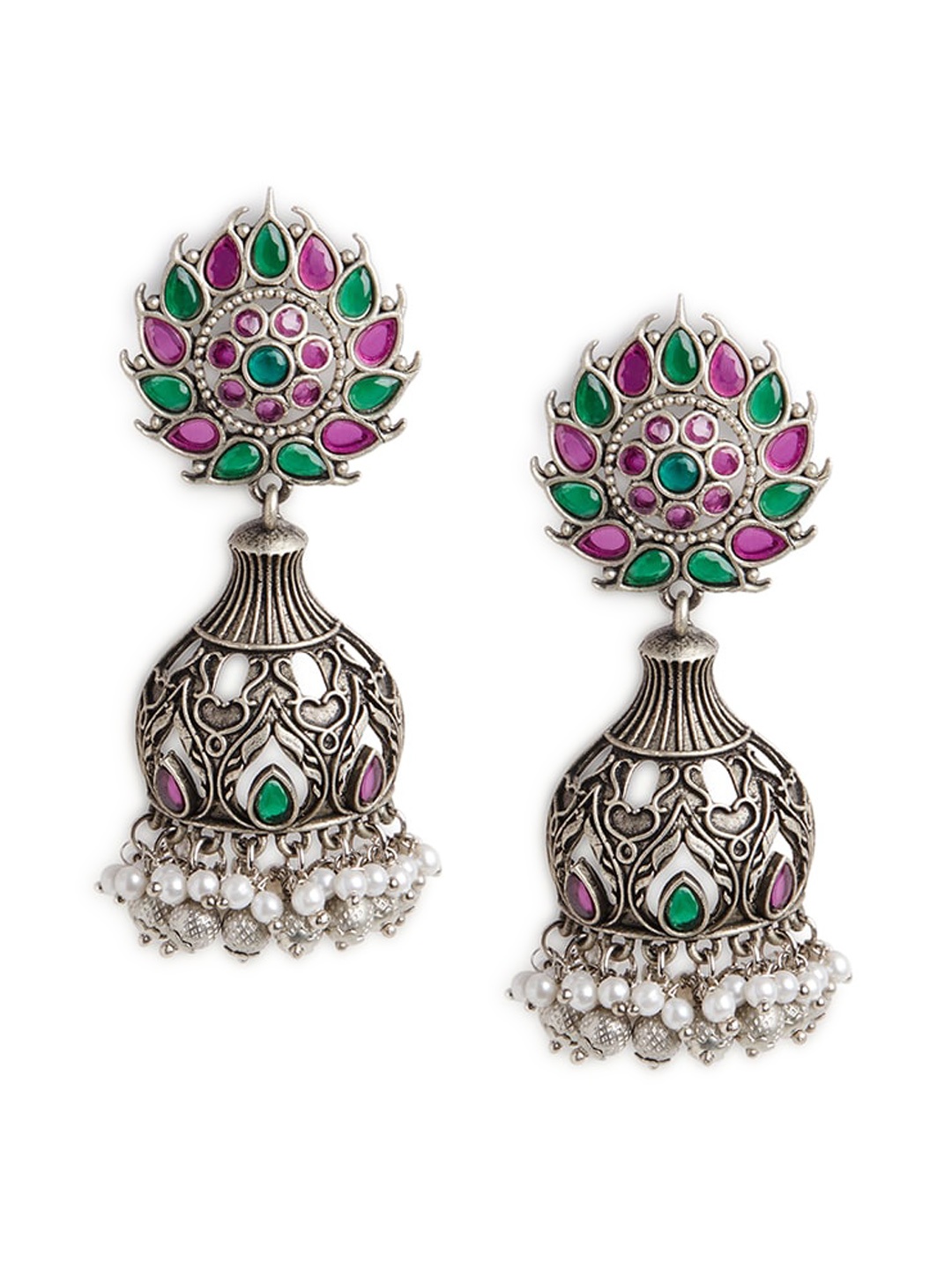 

HOT AND BOLD Silver-Plated Dome Shaped Jhumkas