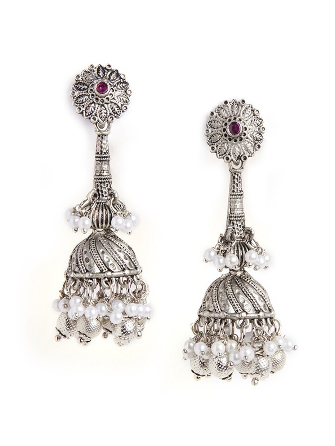 

HOT AND BOLD Silver-Plated Dome Shaped Jhumkas