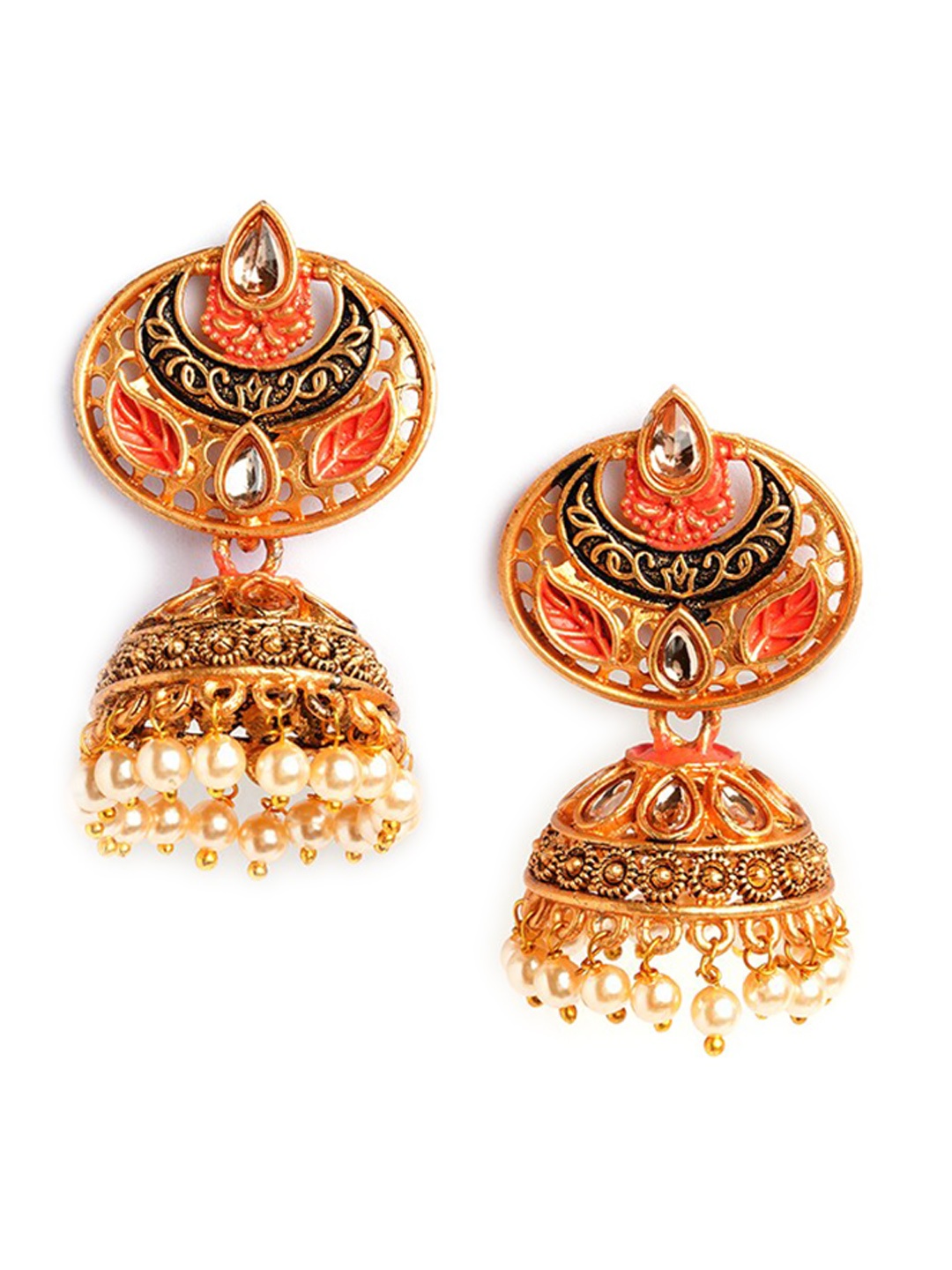 

HOT AND BOLD Gold-Plated Teardrop Shaped Jhumkas Earrings