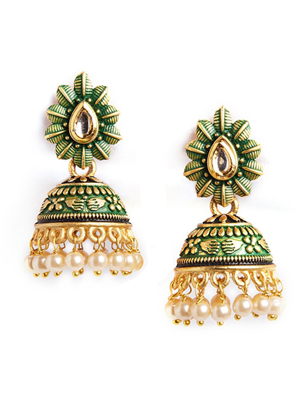 

HOT AND BOLD Gold-Toned Contemporary Jhumkas Earrings