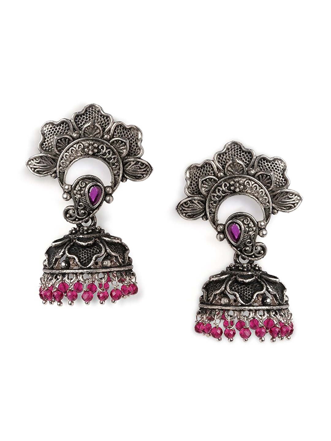 

HOT AND BOLD Silver-Toned Teardrop Shaped Jhumkas Earrings