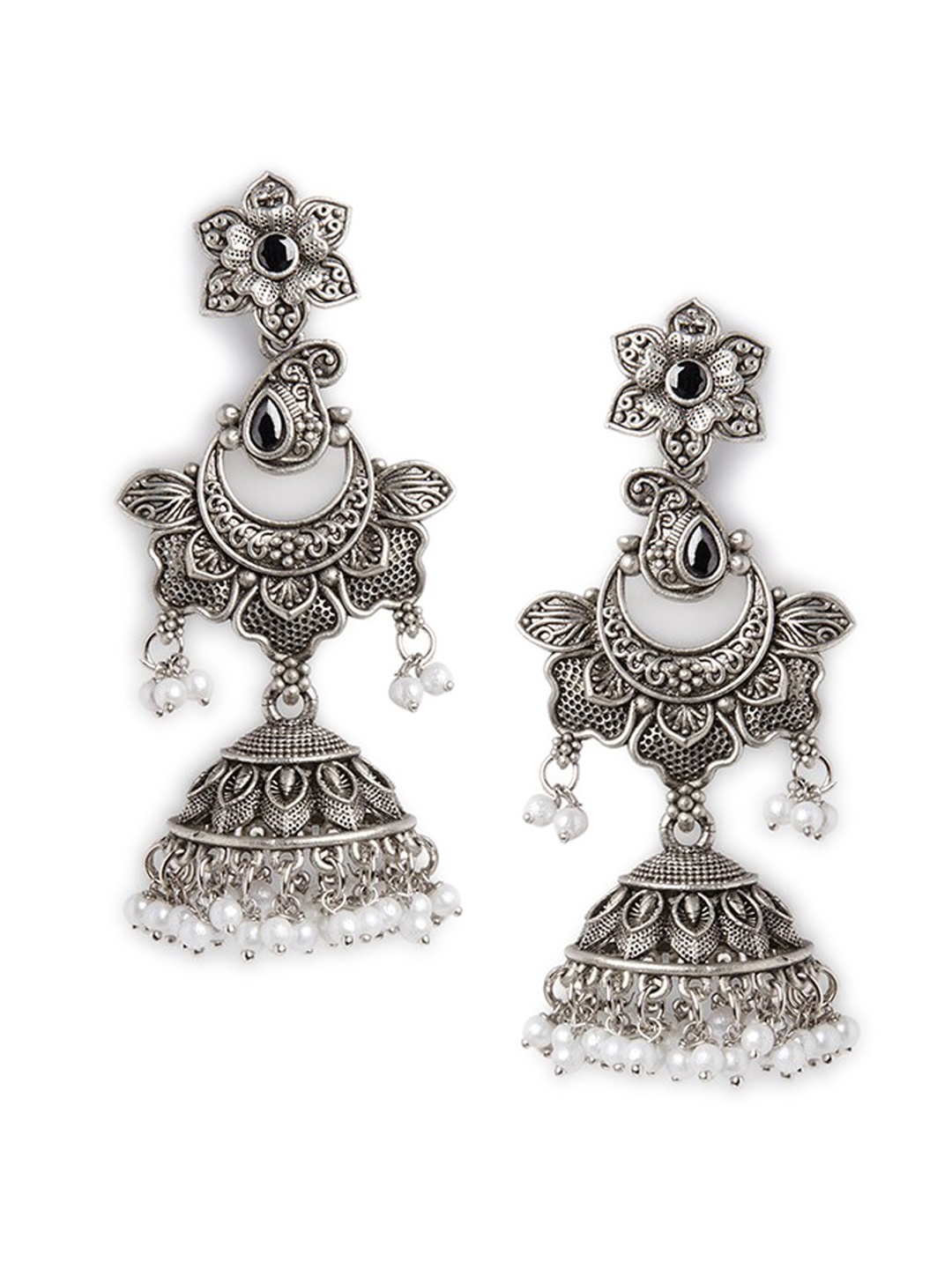HOT AND BOLD Silver-Toned Classic Jhumkas Earrings