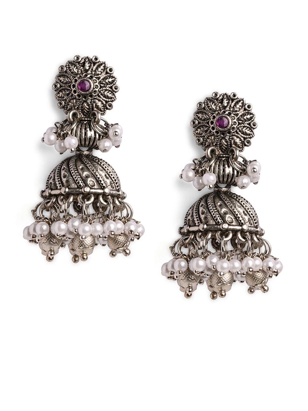 

HOT AND BOLD Silver-Plated Dome Shaped Jhumkas