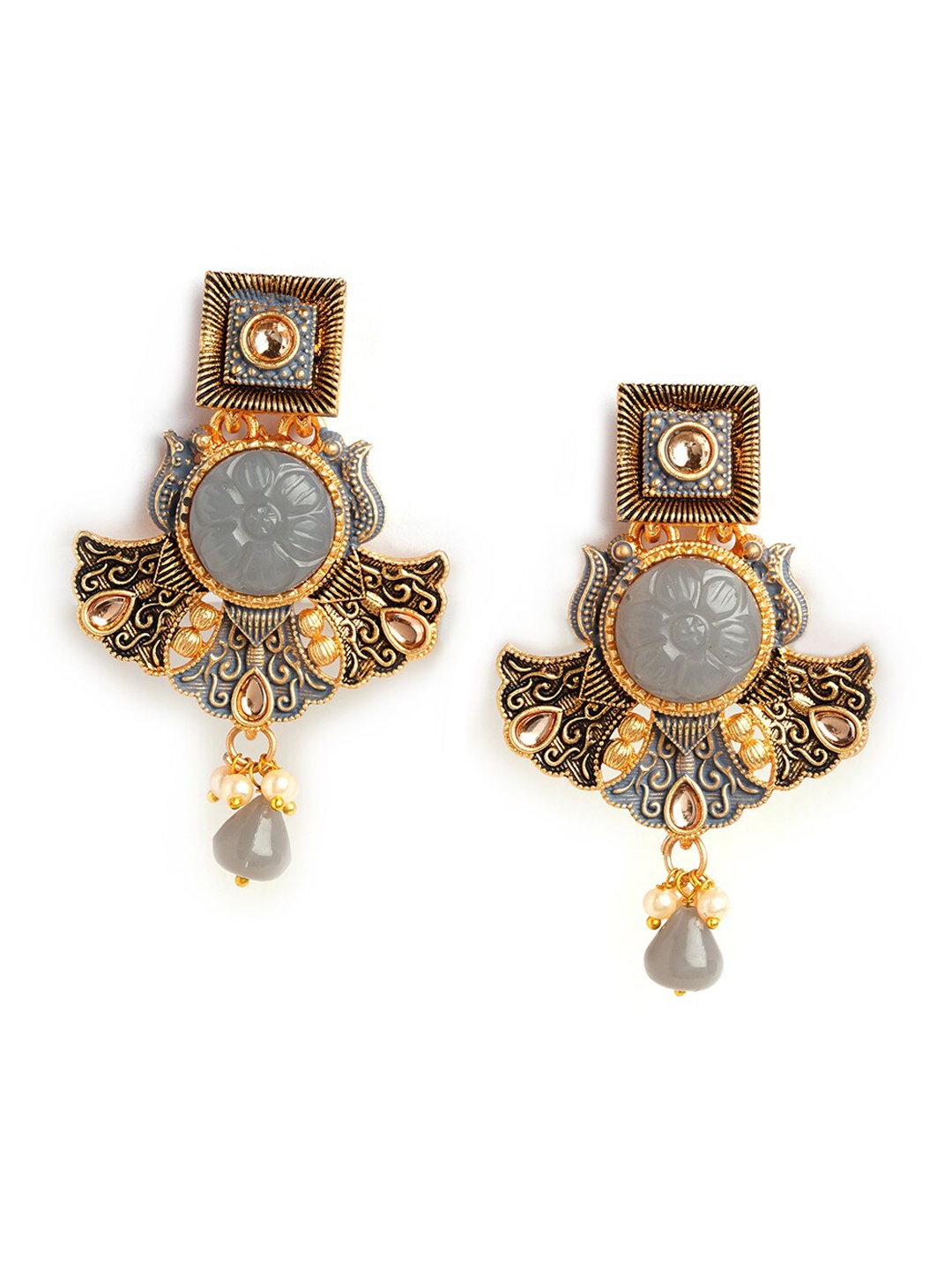 

HOT AND BOLD Gold-Plated Artificial Stones & Beads Contemporary Drop Earrings