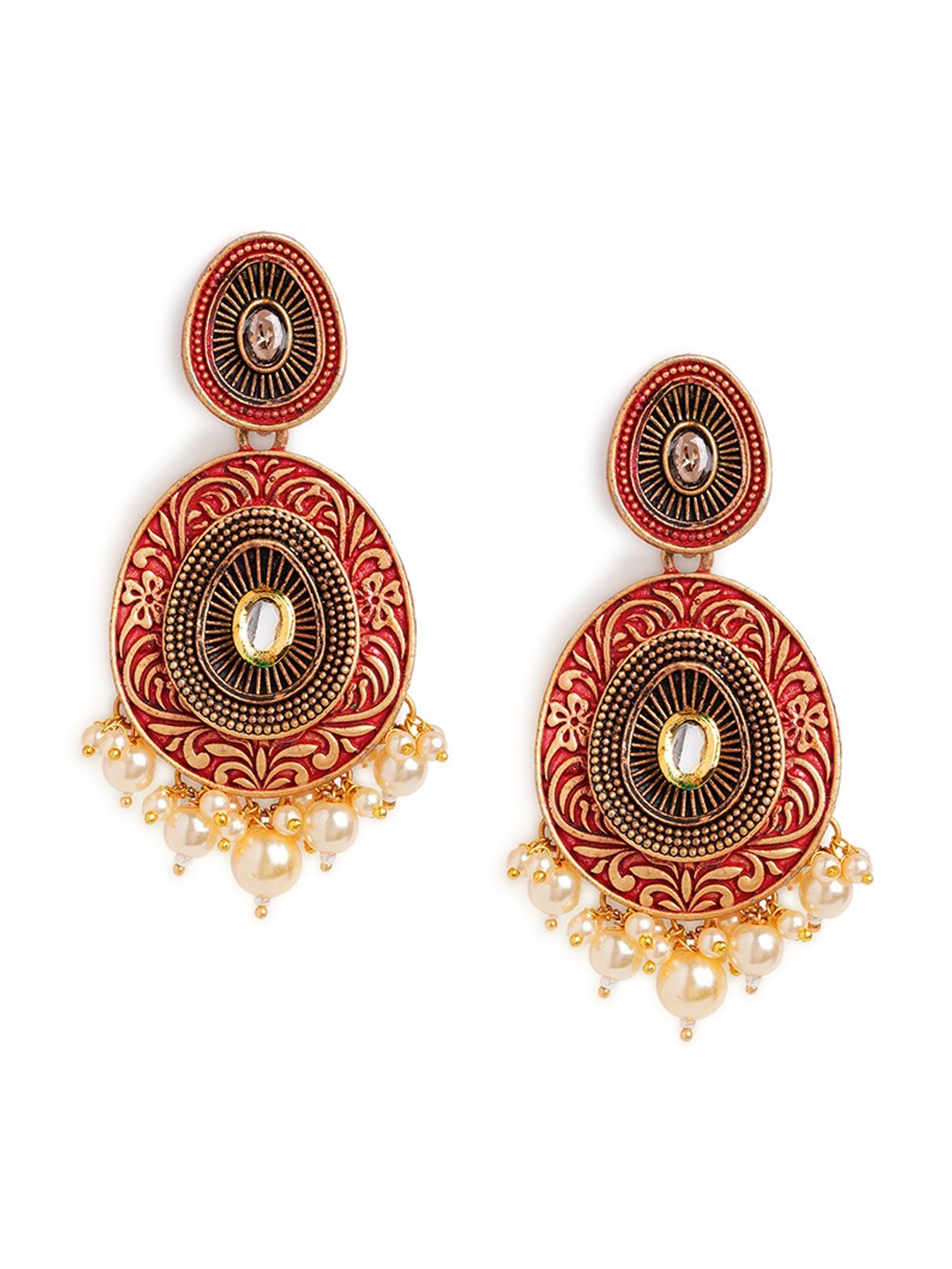 HOT AND BOLD Gold-Plated Oval Shaped Drop Earrings