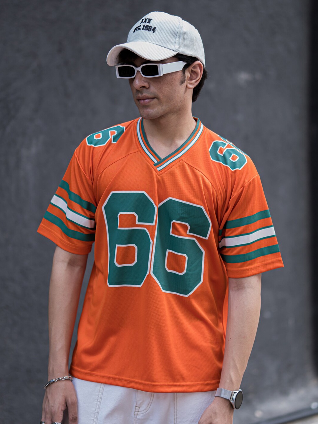 

Powerlook Orange & Green Typography Printed V-Neck T-Shirt
