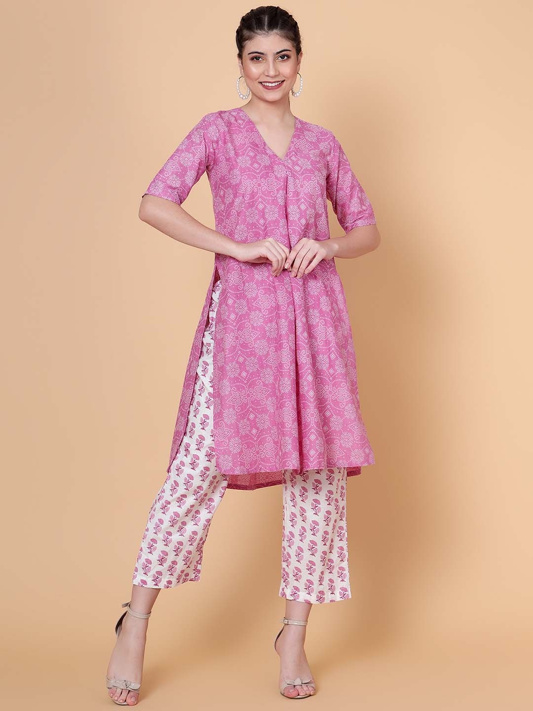 

Bani Women Floral Printed Pure Cotton Kurta with Trousers, Lavender