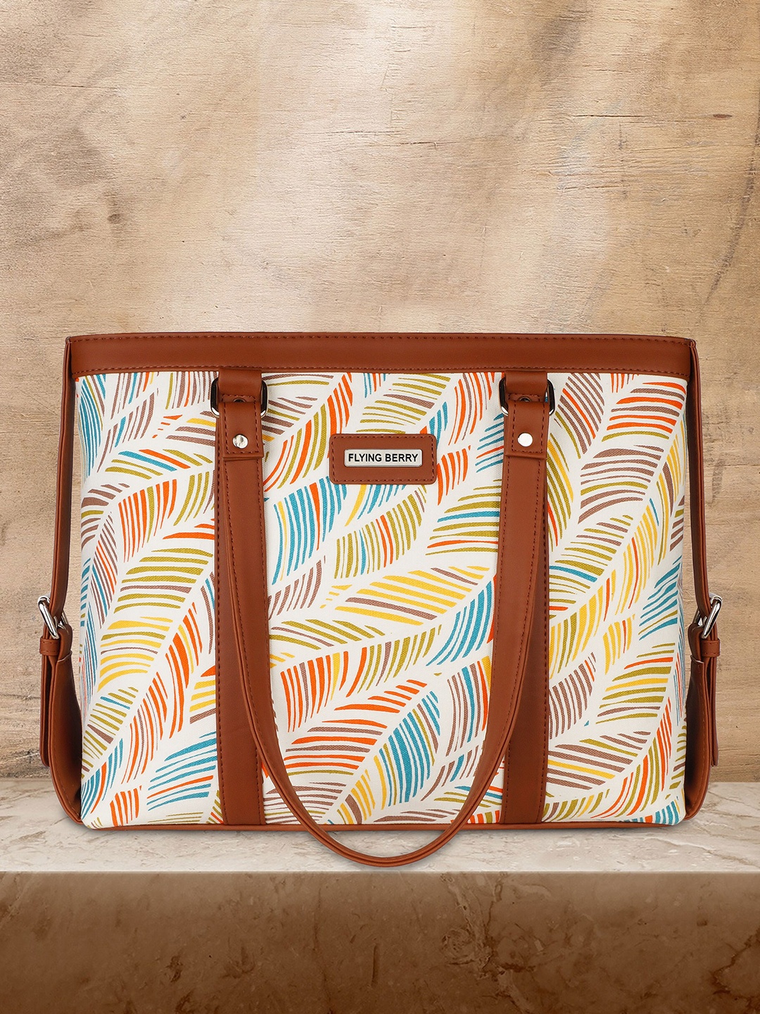 

FLYING BERRY Women Printed Shoulder Laptop Bag, Brown