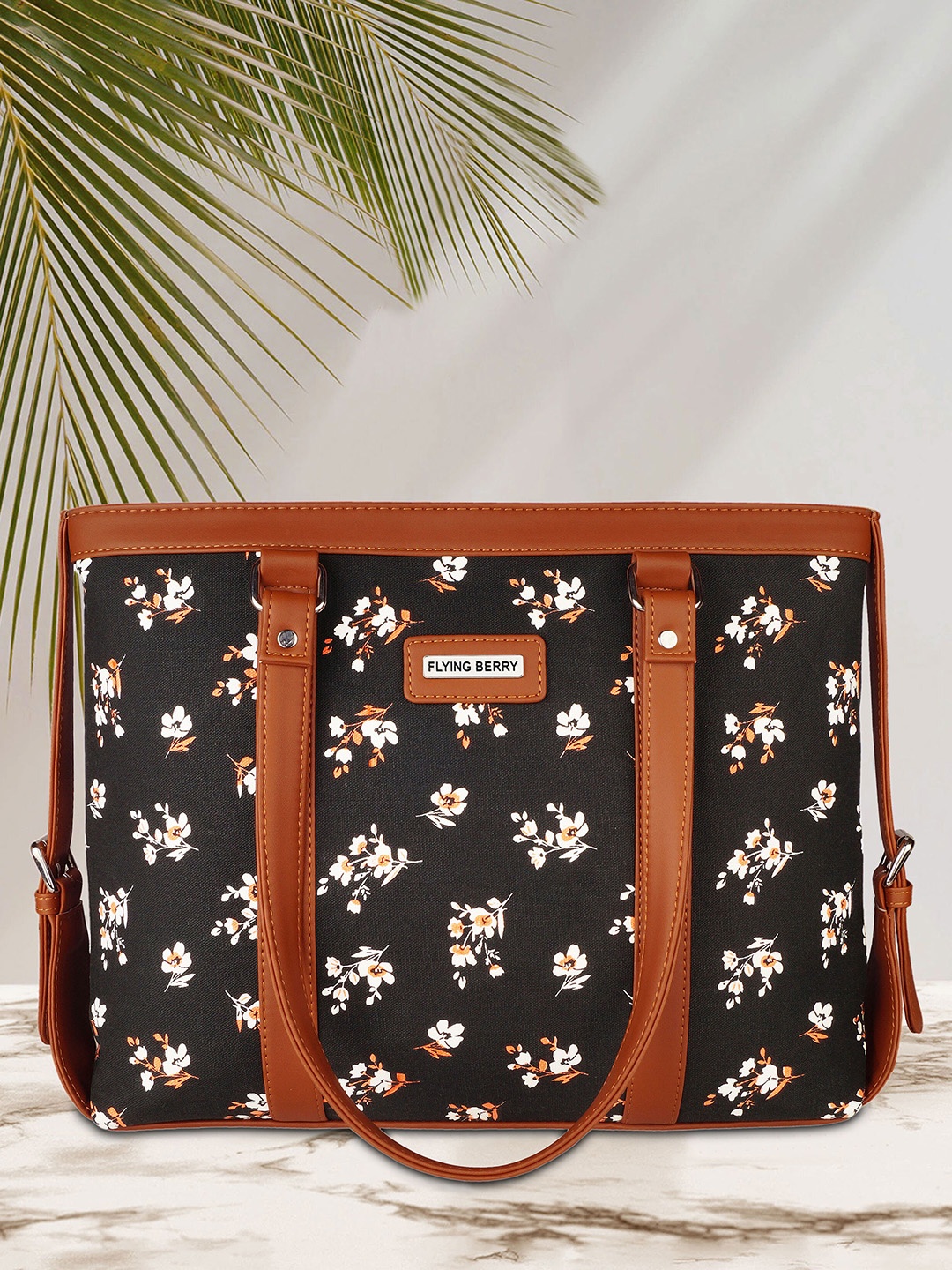 

FLYING BERRY Women Printed Shoulder Laptop Bag, Black