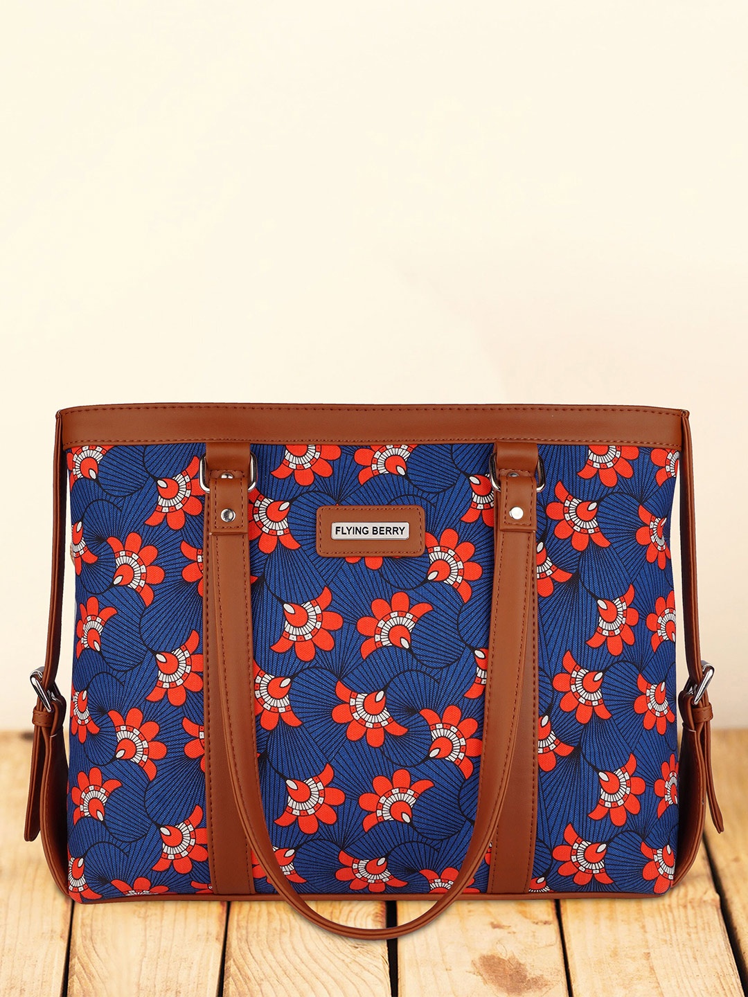 

FLYING BERRY Women Floral Printed Vegan Leather 16 Inch Laptop Bag, Blue