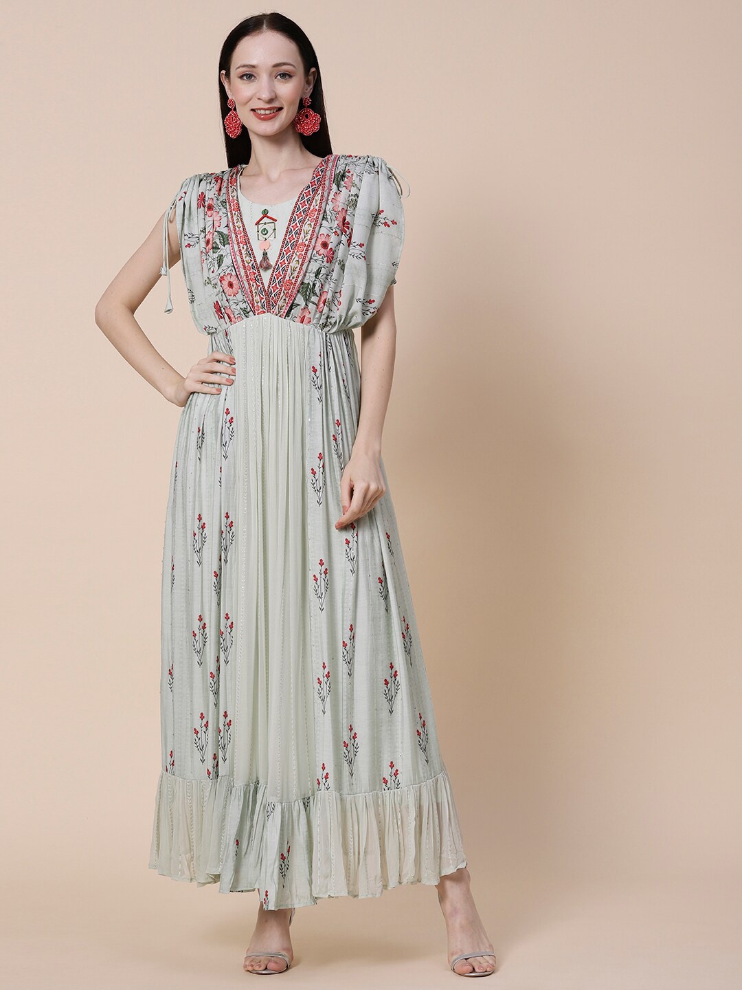 

FASHOR Green Floral Printed Maxi Dress