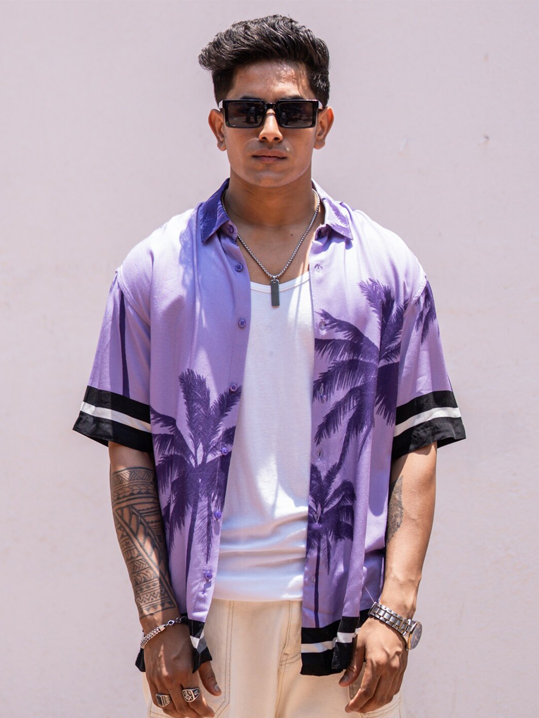 

Powerlook Purple Tropical Printed Casual Shirt