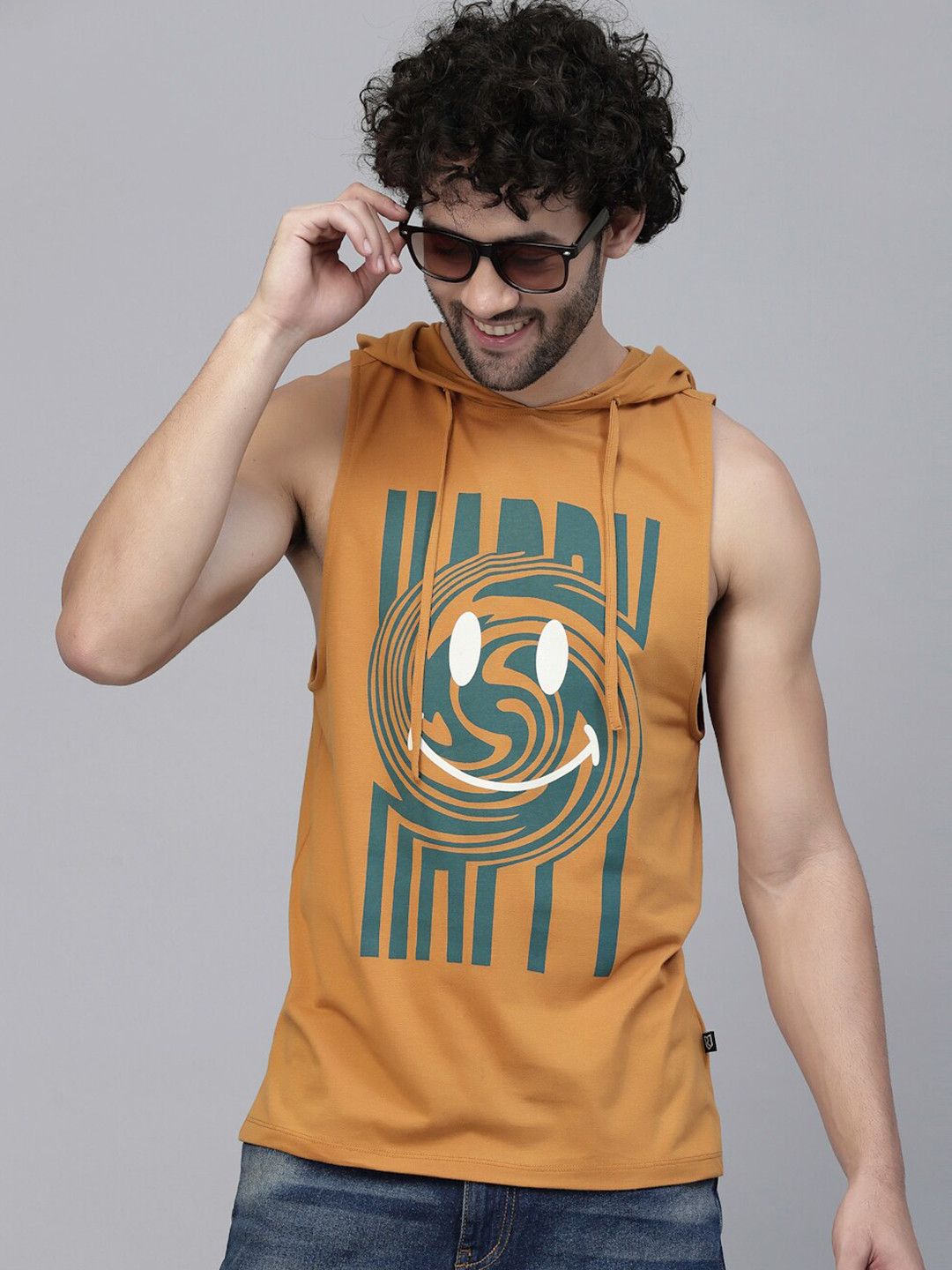

Rigo Typography Printed Hooded Cotton T-Shirt, Mustard