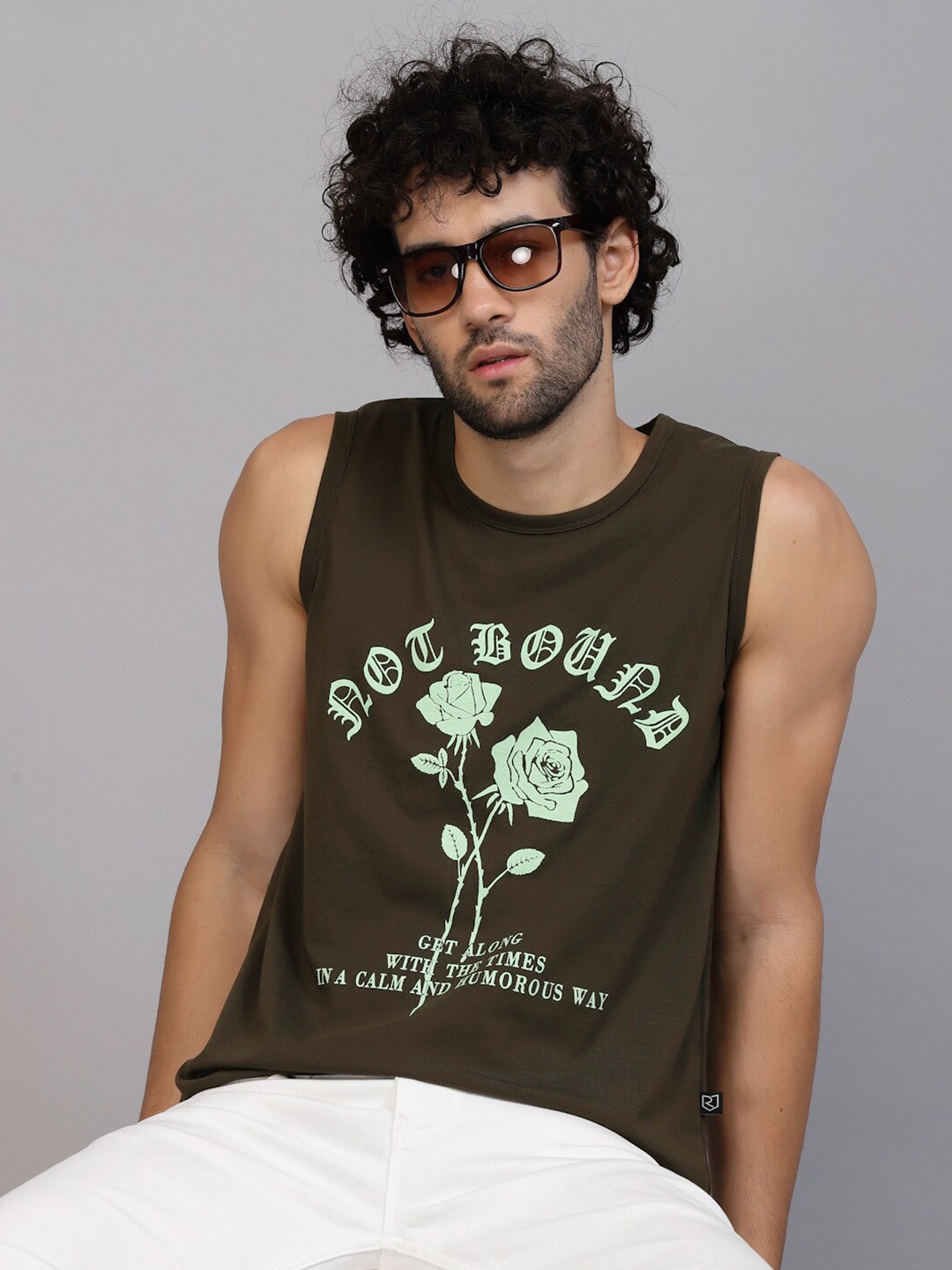 

Rigo Printed Sleeveless Slim Fit T-Shirt, Olive