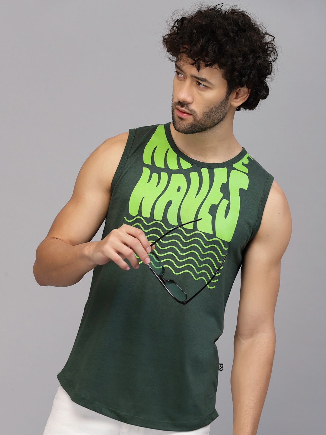 

Rigo Typography Printed Cotton Slim Fit T-shirt, Green