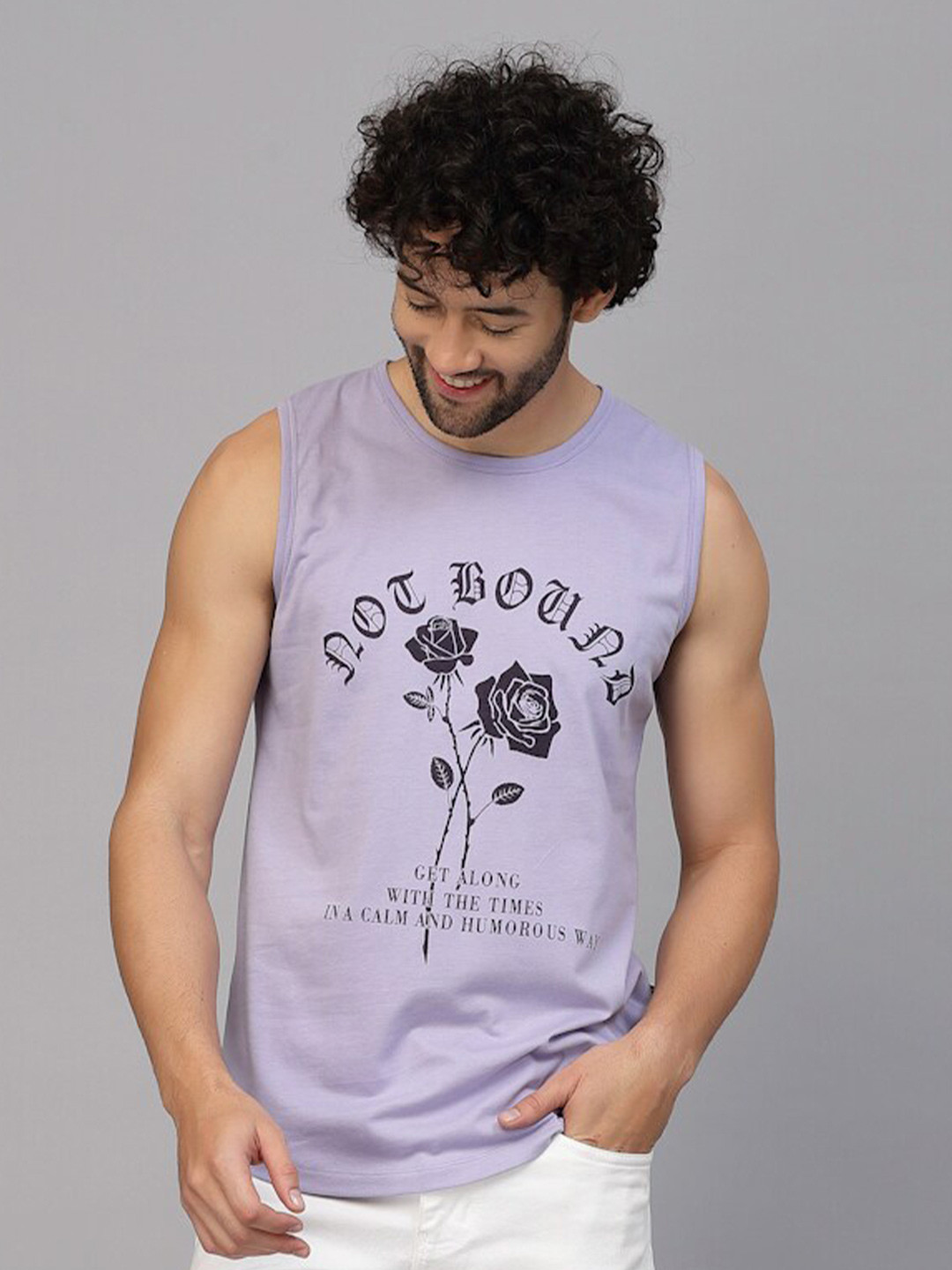 

Rigo Typography Printed Cotton Slim Fit T-shirt, Purple