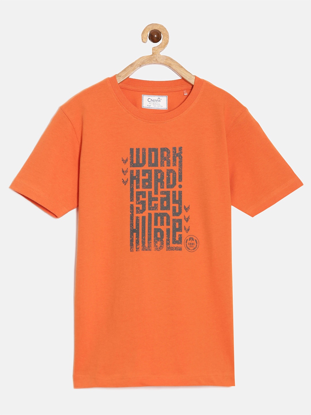 

Chennis Boys Typography Printed Slim Fit Pure Cotton T-shirt, Orange