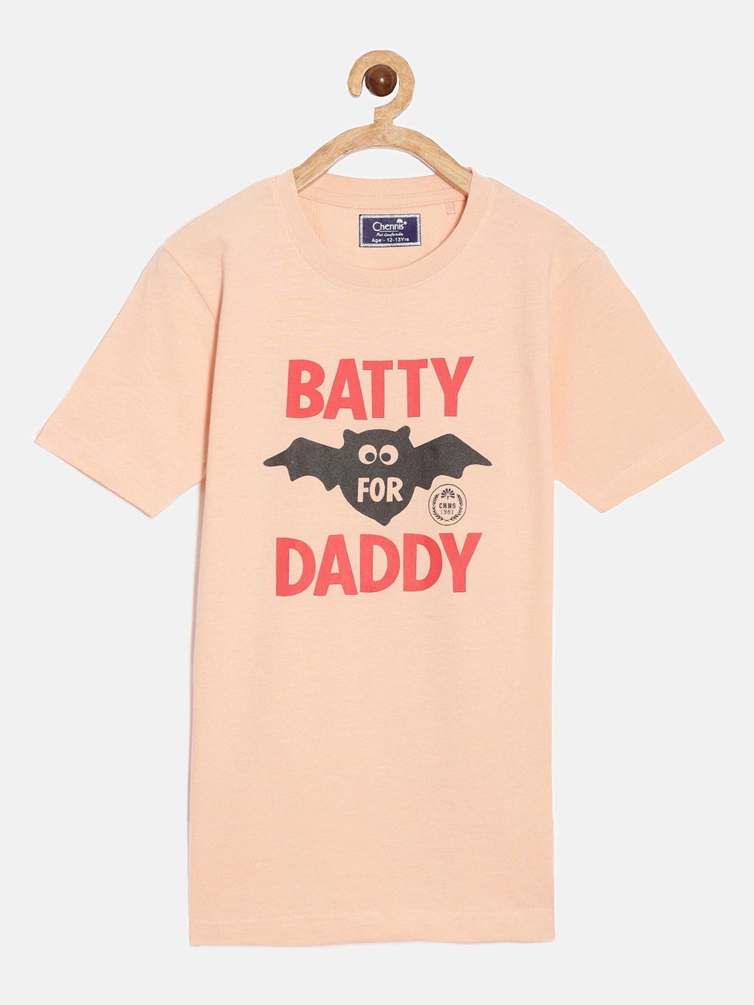 

Chennis Boys Typography Printed Slim Fit Pure Cotton T-shirt, Peach
