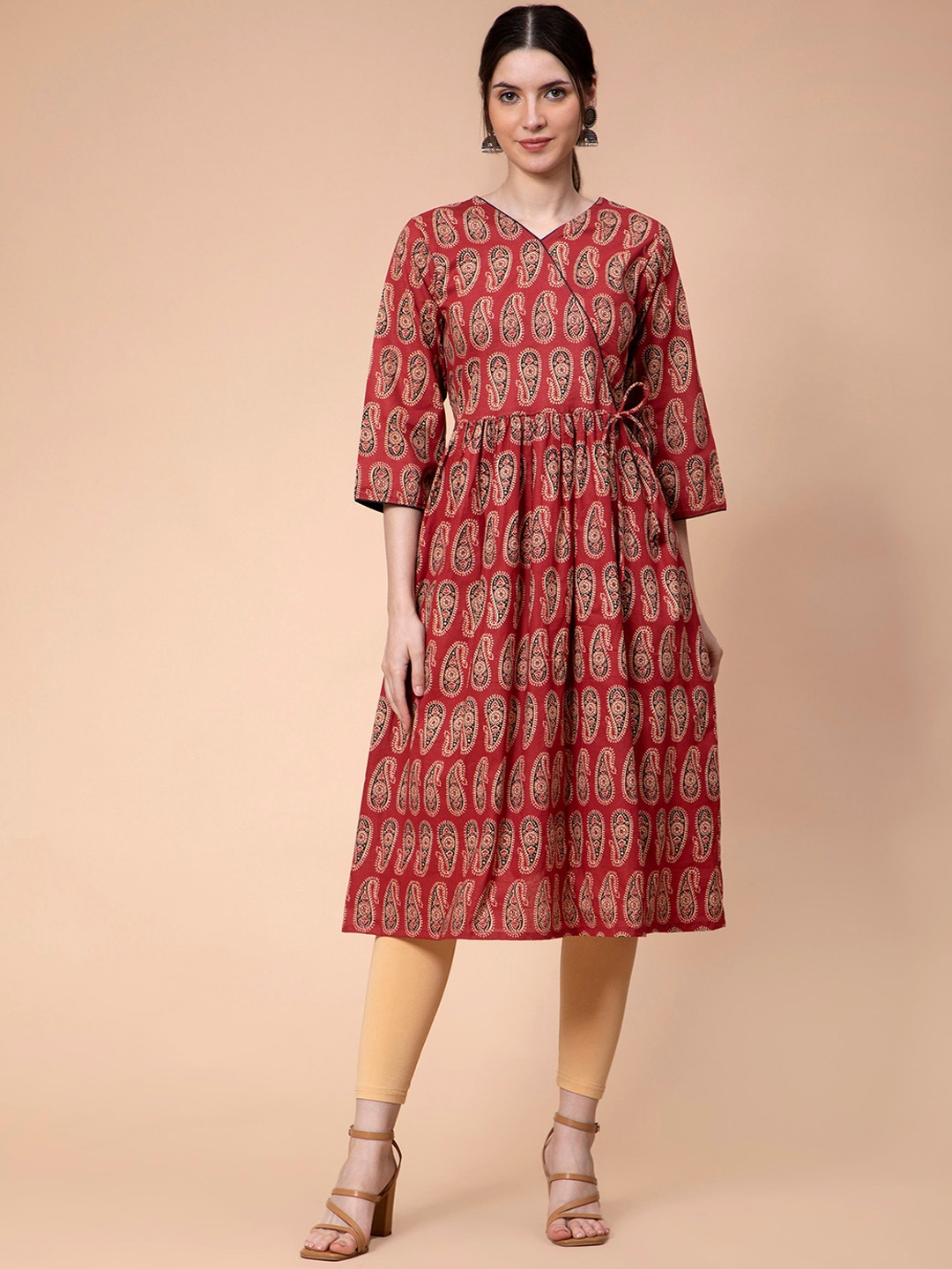 

Fabclub Ethnic Motifs Printed Cotton Kurta, Maroon