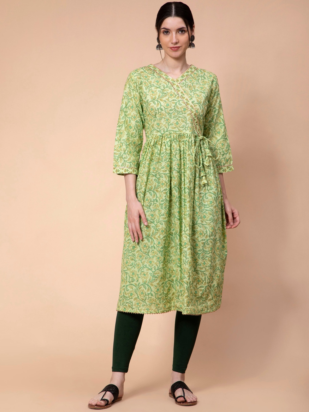 

Fabclub Floral Printed Thread Work Kurta, Green