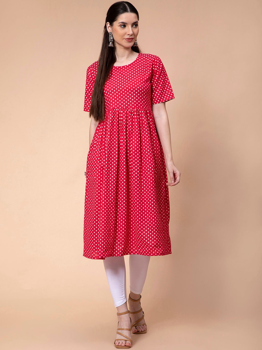 

Fabclub Geometric Printed Cotton Kurta, Pink
