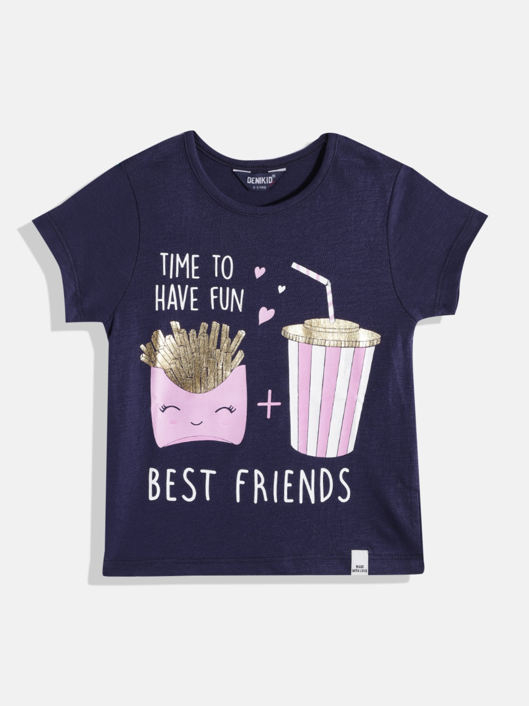 

Eteenz Girls Printed Premium Cotton T-shirt, Navy blue
