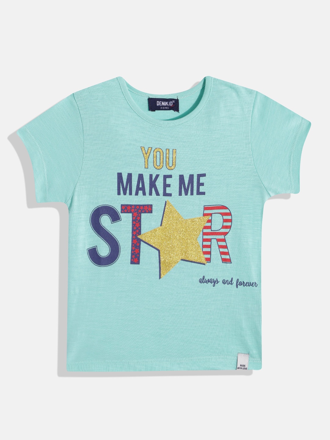 

Eteenz Girls Printed Premium Cotton T-shirt, Sea green