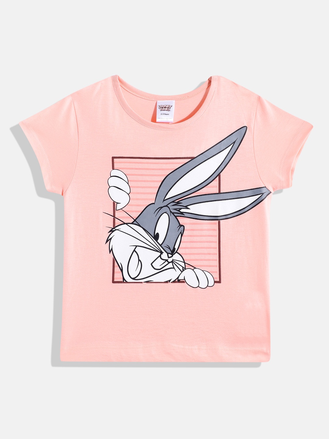 

Eteenz Girls Bugs Bunny Printed Premium Cotton T-shirt, Peach