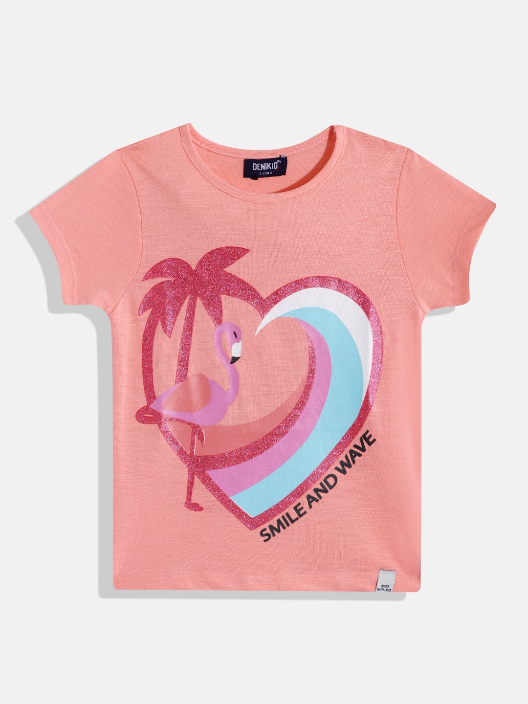 

Eteenz Girls Printed Premium Cotton T-shirt, Peach