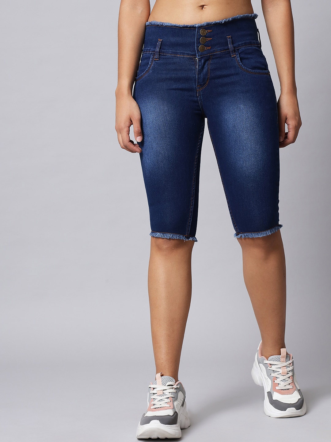 

Q-rious Women Washed Denim Shorts, Blue