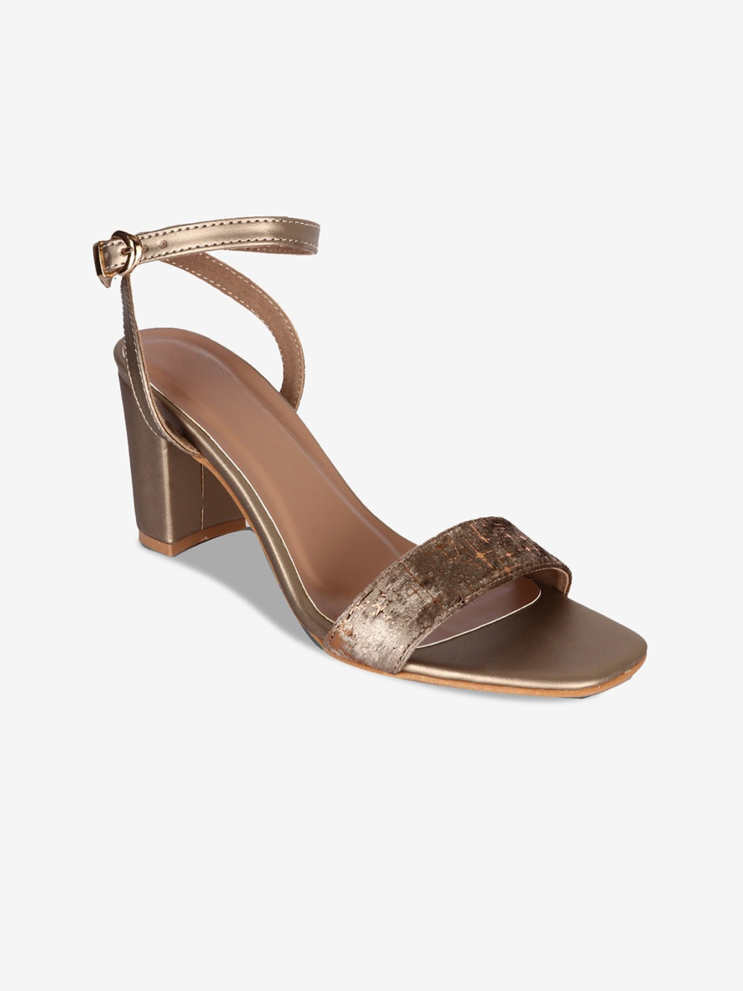

DressBerry Gold-Toned Open Toe Block Heels With Ankle Loop