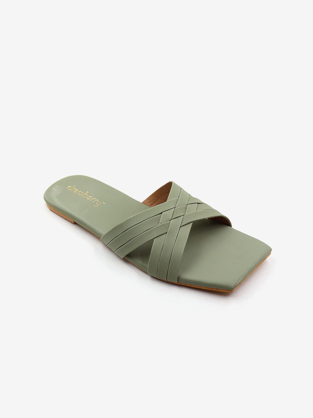 

DressBerry Green Striped Open Toe Flats