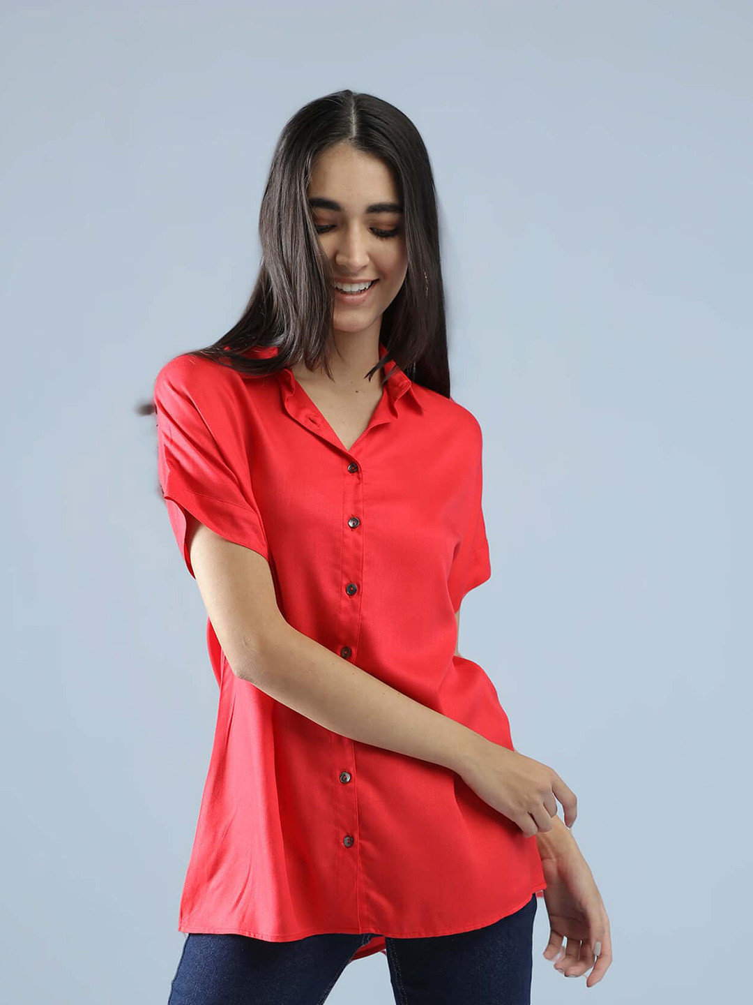 

IDK Short Sleeve Shirt Style Top, Red