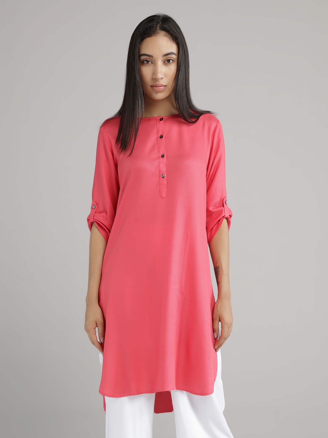

IDK Shirt Style Longline Top, Pink