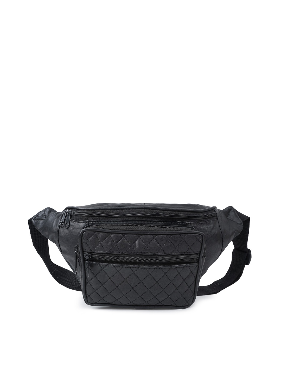 

CIMONI Textured Leather Waist Pouch with Quilted, Black