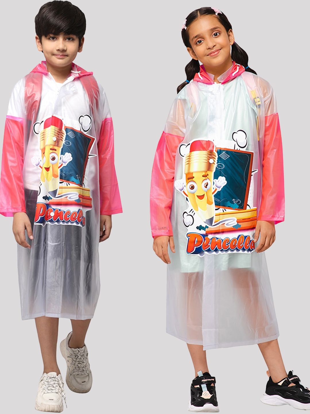 

THE CLOWNFISH Toon Caper Kids Waterproof Adjustable Hood Extra Space Rain Jacket, White