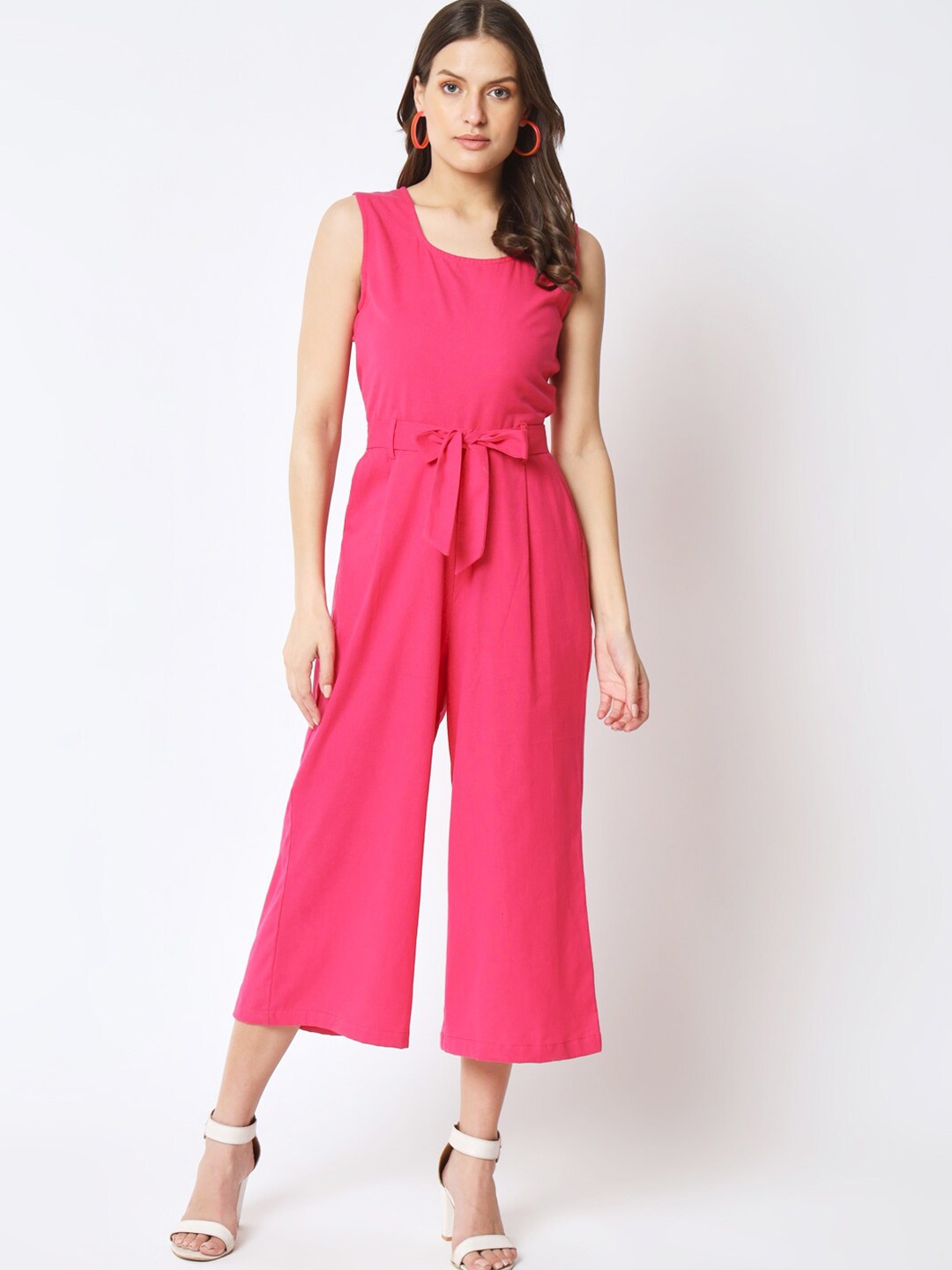 

CUFFS N LASHES Round Neck Sleeveless Basic Jumpsuit, Magenta