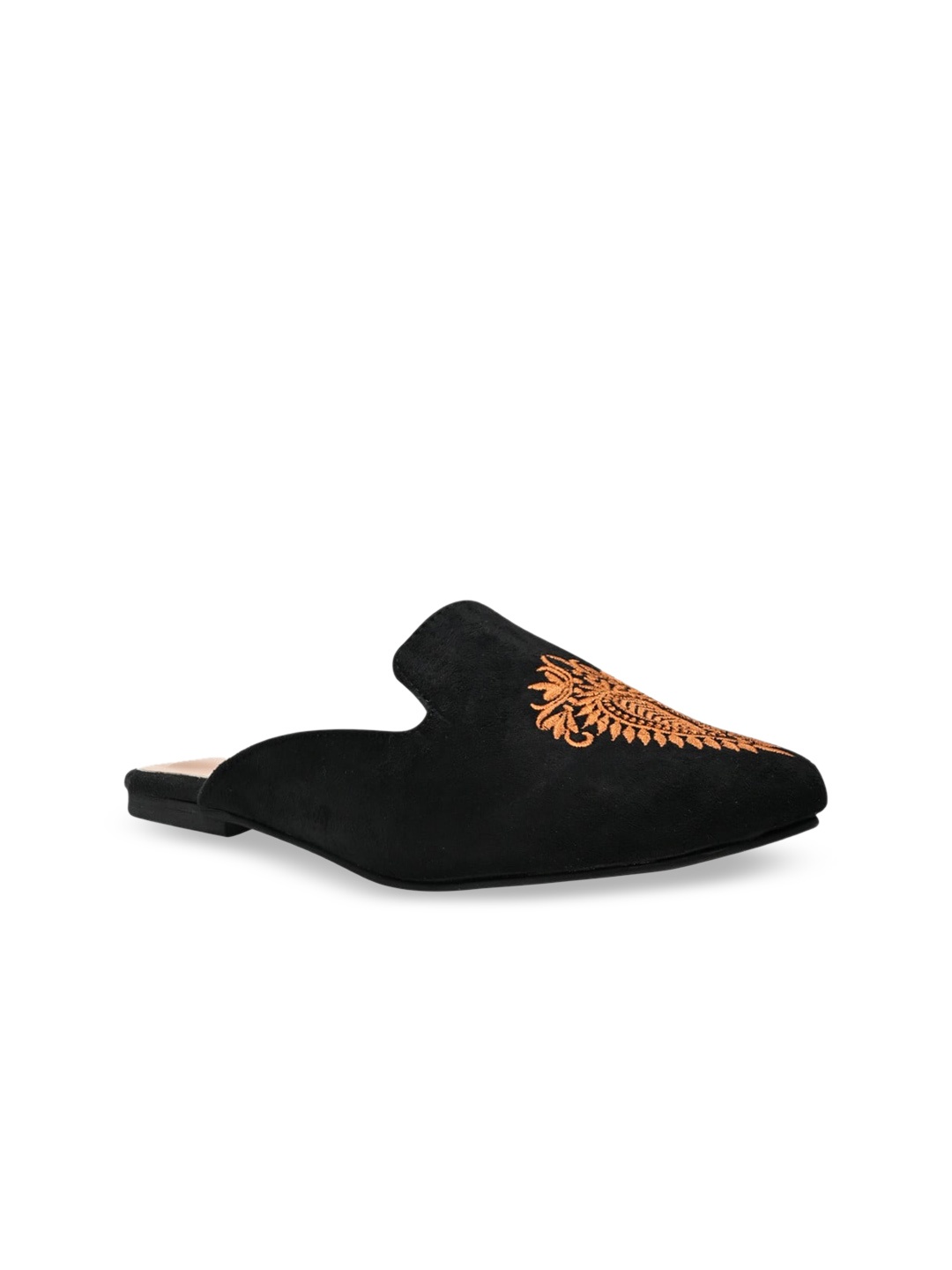 

DressBerry Black And Copper-Toned Embroidered Mules