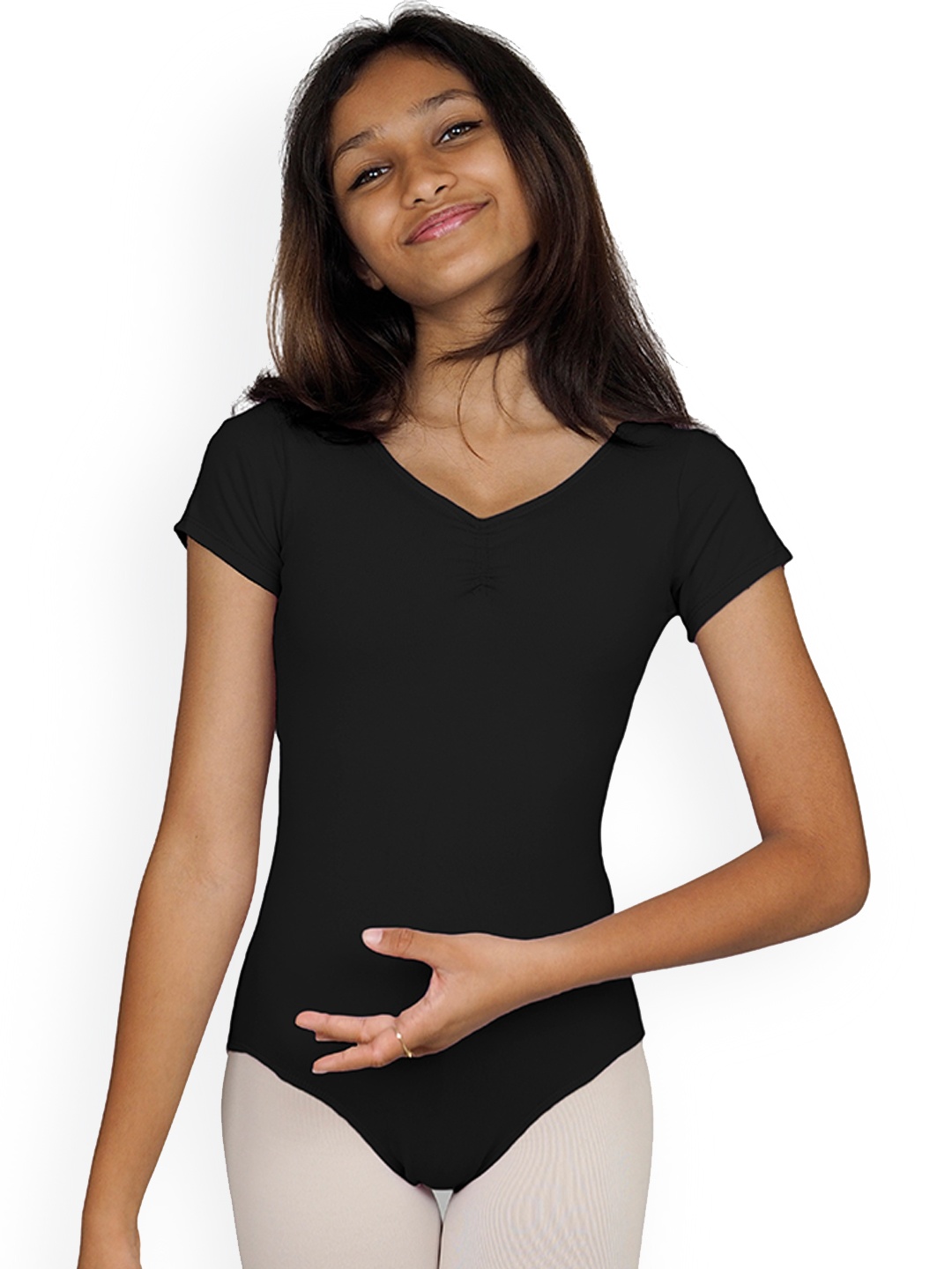 

IKAANYA Girls Short Sleeves Leotard Bodysuit, Black