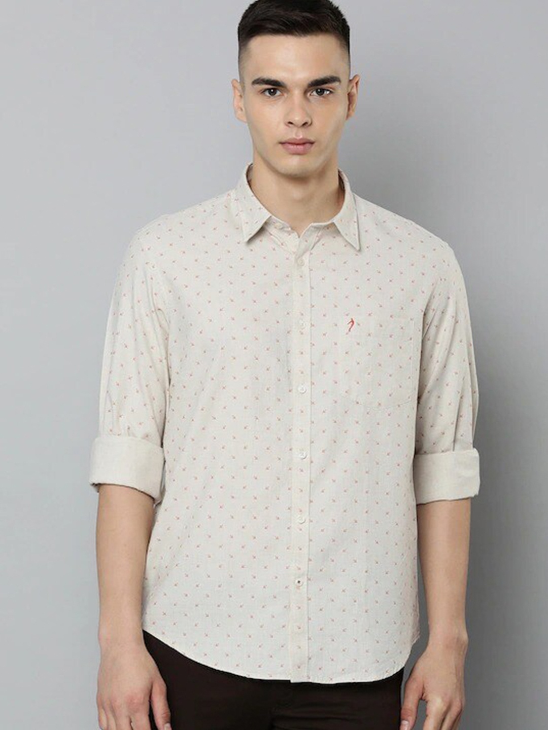 

Indian Terrain Chiseled Slim Fit Micro Ditsy Printed Pure Cotton Casual Shirt, White