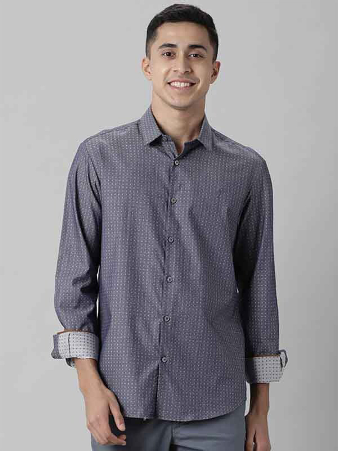

Indian Terrain Men Chiseled Slim Fit Micro Ditsy Printed Pure Cotton Casual Shirt, Blue