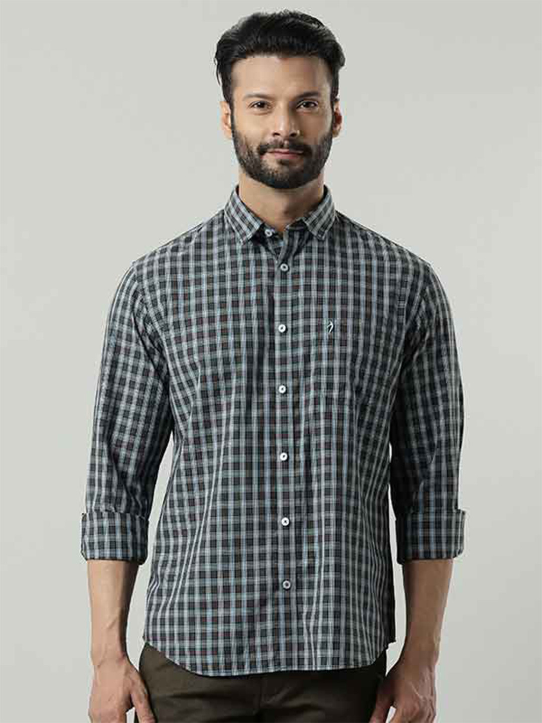 

Indian Terrain Chiseled Slim Fit Checked Pure Cotton Casual Shirt, Green