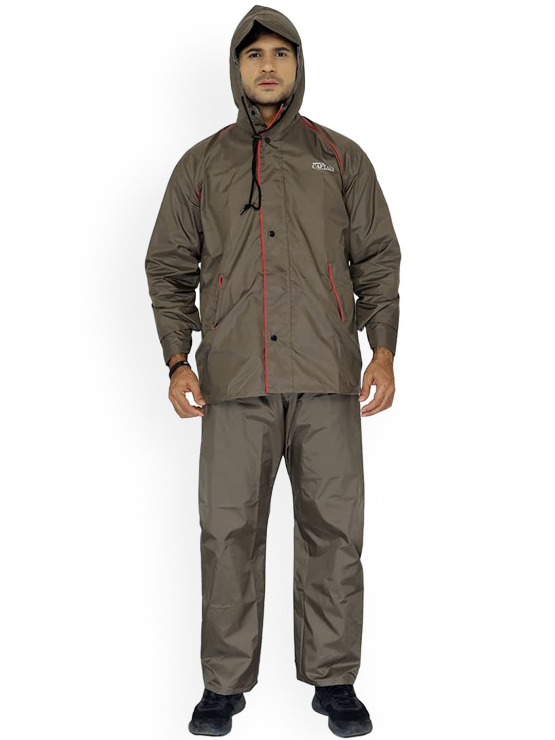 

THE CLOWNFISH Men Hooded Waterproof Rain Suit, Brown