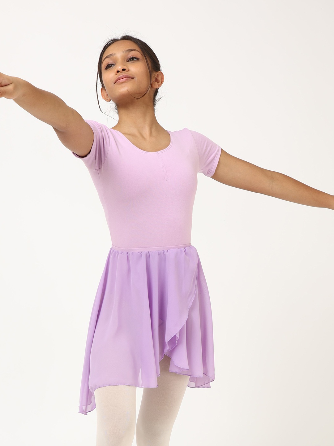 

IKAANYA Girls Round Neck Sleeveless Leotard Top With Skirt, Lavender