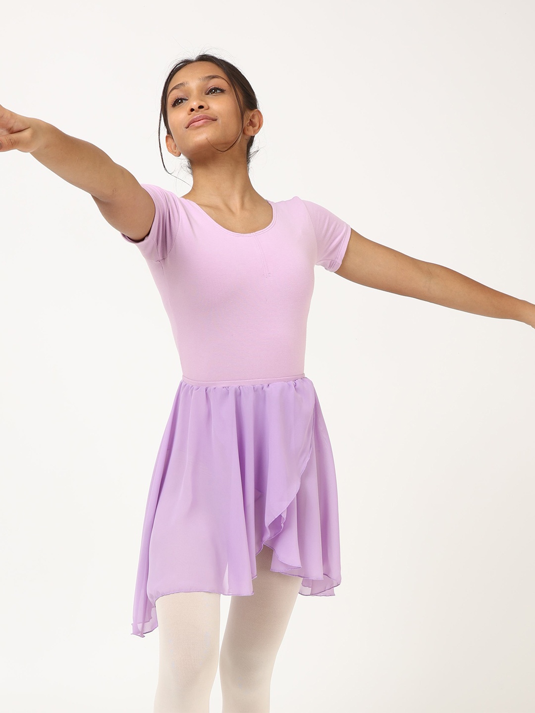 

IKAANYA Girls Ballet Short Sleeves Leotard With Skirt, Lavender